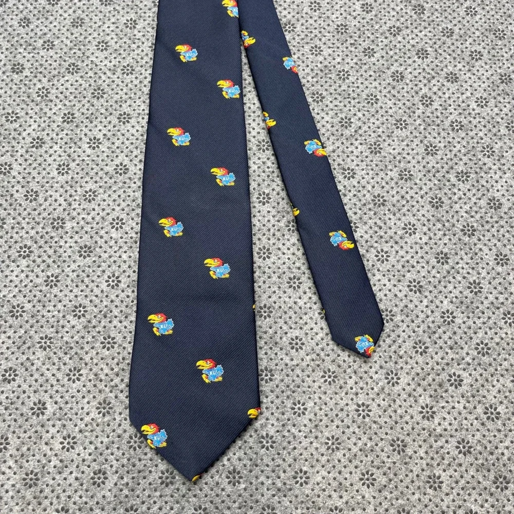 Vintage Pintail Mens University of Kansas Jayhawks Tie Navy Embroidered NCAA USA
